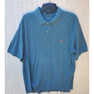Polo Ralph Lauren Polo Shirt Mens 2XLT Blue Pony Casual Preppy Soft Heavy Cotton